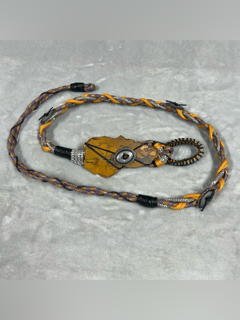 Manett Boho Festival Southwestern Flat Stone Braided Cord Belt